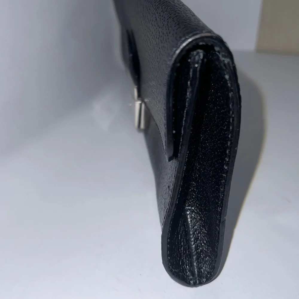 Mark & Graham Black Pebbled Leather Long Clutch Bag Toungue & Groove Closure